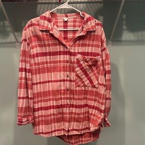 Aerie white and Pink Plaid flannel